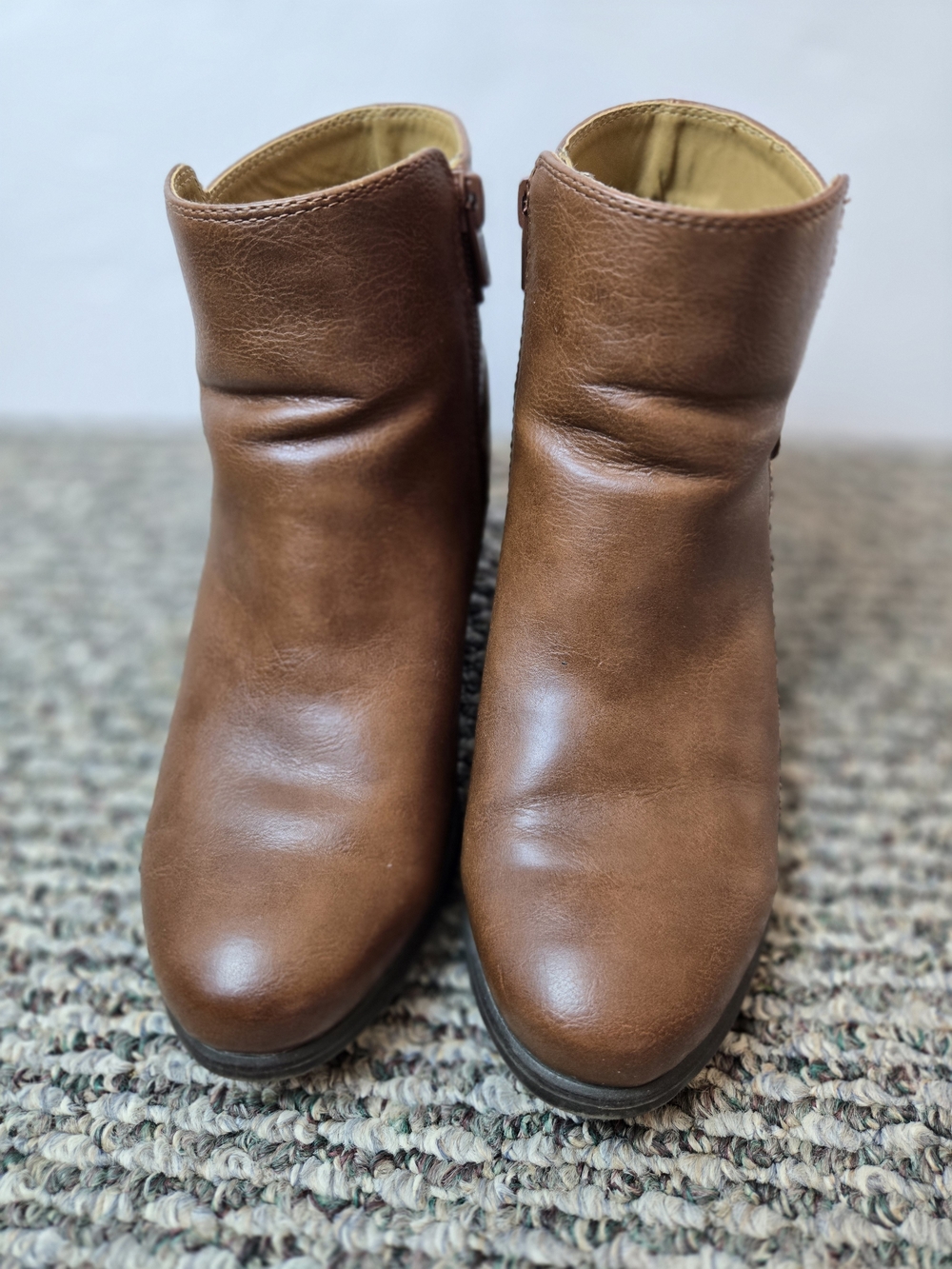 Natural Soul Tan Leather Ankle Booties with Side Zip